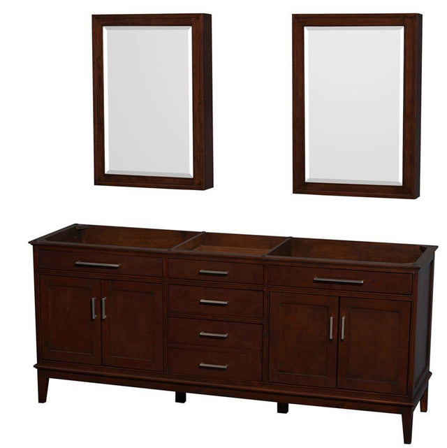 Wyndham Collection - Hatton 80 Inch Double Bathroom Vanity in Dark Chestnut, No Countertop, No Sinks, and Medicine Cabinets - Dark Chestnut