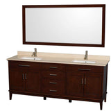 Wyndham Collection - Hatton 80 Inch Double Bathroom Vanity in Dark Chestnut, Ivory Marble Countertop, Undermount Square Sinks, and 70 Inch Mirror - Dark Chestnut