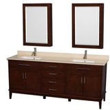 Wyndham Collection - Hatton 80 Inch Double Bathroom Vanity in Dark Chestnut, Ivory Marble Countertop, Undermount Square Sinks, and Medicine Cabinets - Dark Chestnut