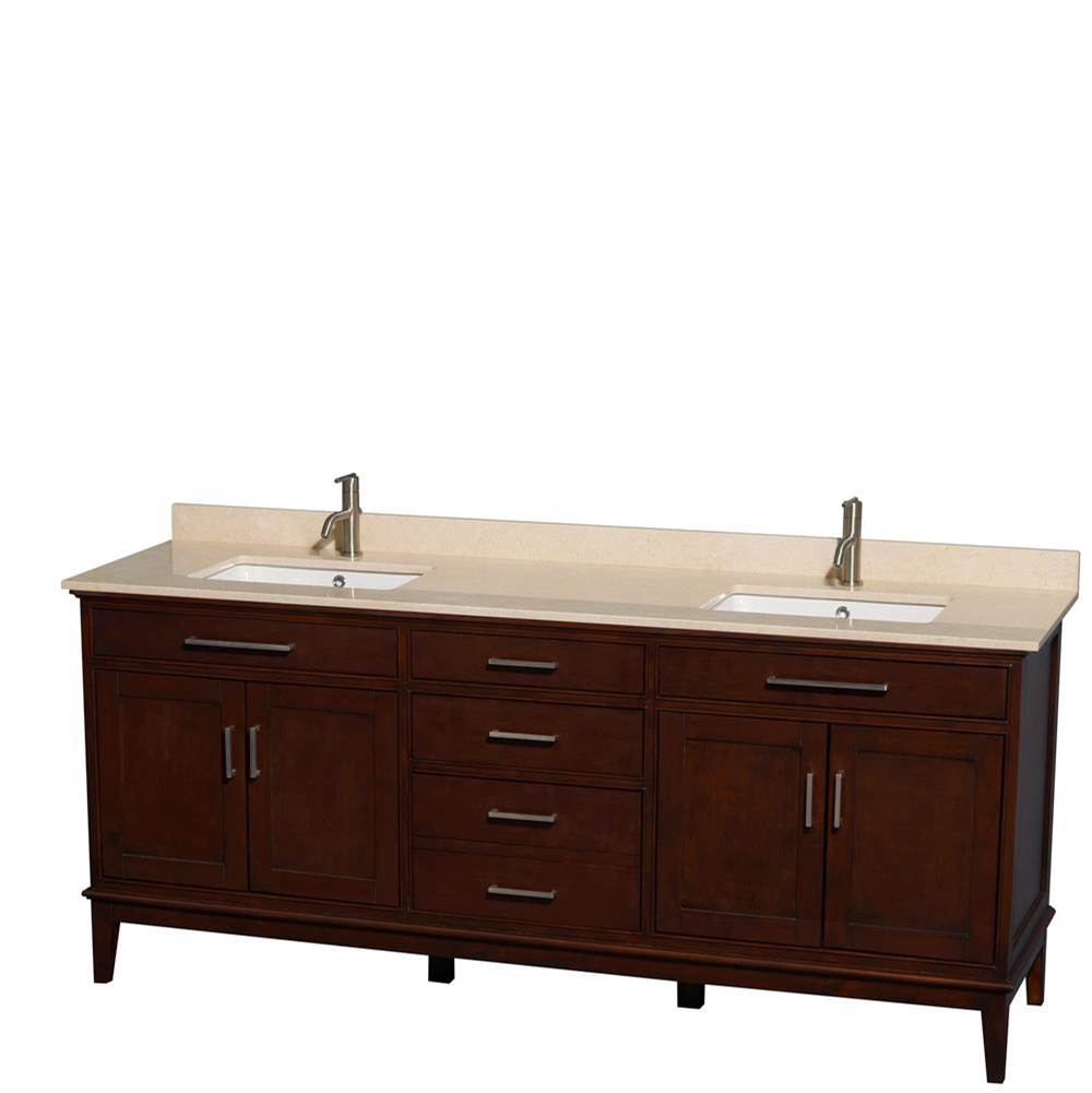 Wyndham Collection - Hatton 80 Inch Double Bathroom Vanity in Dark Chestnut, Ivory Marble Countertop, Undermount Square Sinks, and No Mirror - Dark Chestnut