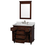 Berkeley 36 Inch Single Bathroom Vanity in Dark Chestnut with White Carrara Marble Top with White Undermount Oval Sink and 24 Inch Mirror