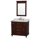 Wyndham Collection - Berkeley 36 Inch Single Bathroom Vanity in Dark Chestnut with White Carrara Marble Top with White Undermount Oval Sink and 24 Inch Mirror - Dark Chestnut