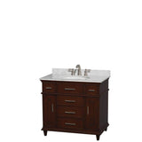 Wyndham Collection - Berkeley 36 Inch Single Bathroom Vanity in Dark Chestnut with White Carrara Marble Top with White Undermount Oval Sink and No Mirror - Dark Chestnut