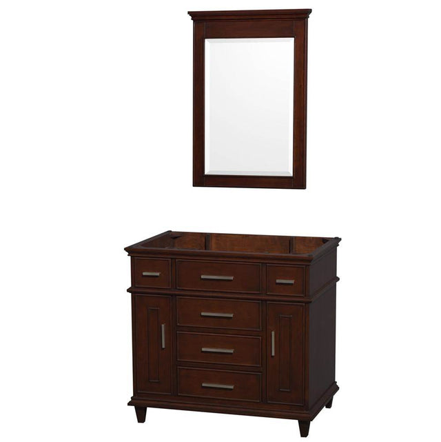 Wyndham Collection - Berkeley 36 Inch Single Bathroom Vanity in Dark Chestnut with No Countertop and No Sink and 24 Inch Mirror - Dark Chestnut
