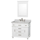 Wyndham Collection - Berkeley 36 Inch Single Bathroom Vanity in White with White Carrara Marble Top with White Undermount Oval Sink and 24 Inch Mirror - White