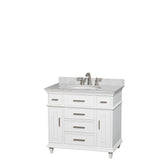 Wyndham Collection - Berkeley 36 Inch Single Bathroom Vanity in White with White Carrara Marble Top with White Undermount Oval Sink and No Mirror - White