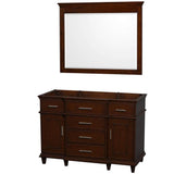 Wyndham Collection - Berkeley 48 Inch Single Bathroom Vanity in Dark Chestnut with No Countertop and No Sink and 44 Inch Mirror - Dark Chestnut