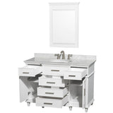 Berkeley 48 Inch Single Bathroom Vanity in Dark Chestnut with White Carrara Marble Top with White Undermount Oval Sink and 24 Inch Mirror