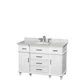 Wyndham Collection - Berkeley 48 Inch Single Bathroom Vanity in White with White Carrara Marble Top with White Undermount Oval Sink and No Mirror - White
