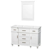 Wyndham Collection - Berkeley 48 Inch Single Bathroom Vanity in White with No Countertop and No Sink and 24 Inch Mirror - White