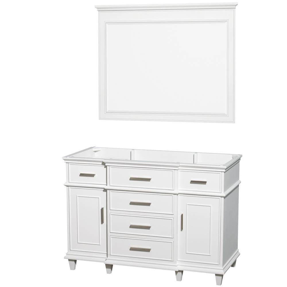 Wyndham Collection - Berkeley 48 Inch Single Bathroom Vanity in White with No Countertop and No Sink and 44 Inch Mirror - White