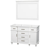 Wyndham Collection - Berkeley 48 Inch Single Bathroom Vanity in White with No Countertop and No Sink and 44 Inch Mirror - White