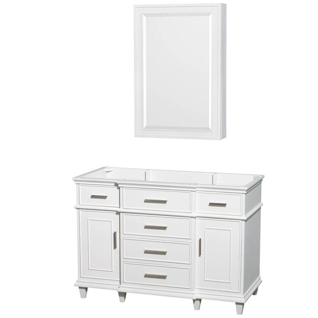 Wyndham Collection - Berkeley 48 Inch Single Bathroom Vanity in White, No Countertop, No Sink, 24 Inch Medicine Cabinet - White