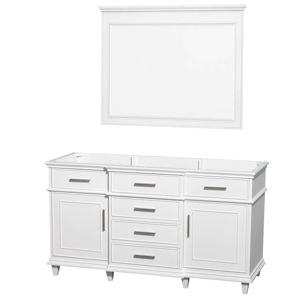 Wyndham Collection - Berkeley 60 Inch Single Bathroom Vanity in White with No Countertop and No Sink and 44 Inch Mirror - White