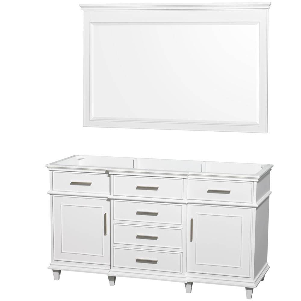 Wyndham Collection - Berkeley 60 Inch Single Bathroom Vanity in White with No Countertop and No Sink and 56 Inch Mirror - White