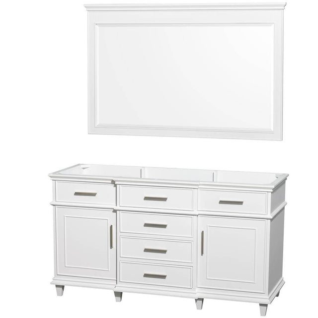 Wyndham Collection - Berkeley 60 Inch Single Bathroom Vanity in White with No Countertop and No Sink and 56 Inch Mirror - White
