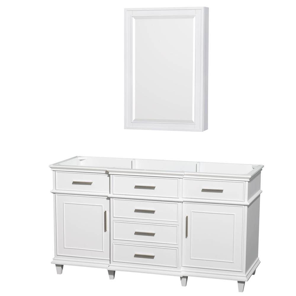 Wyndham Collection - Berkeley 60 Inch Single Bathroom Vanity in White, No Countertop, No Sink, 24 Inch Medicine Cabinet - White
