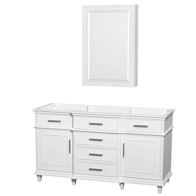 Wyndham Collection - Berkeley 60 Inch Single Bathroom Vanity in White, No Countertop, No Sink, 24 Inch Medicine Cabinet - White