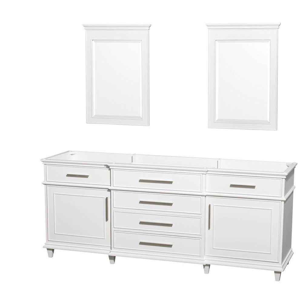 Wyndham Collection - Berkeley 80 Inch Double Bathroom Vanity in White with No Countertop and No Sinks and 24 Inch Mirrors - White