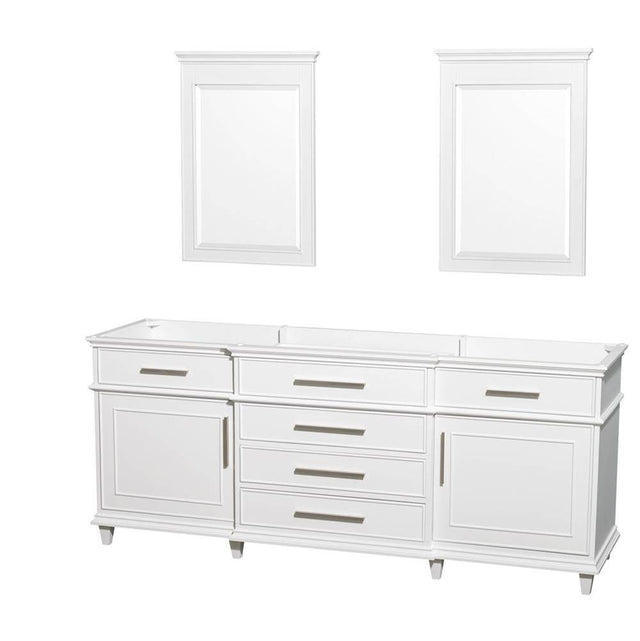 Wyndham Collection - Berkeley 80 Inch Double Bathroom Vanity in White with No Countertop and No Sinks and 24 Inch Mirrors - White