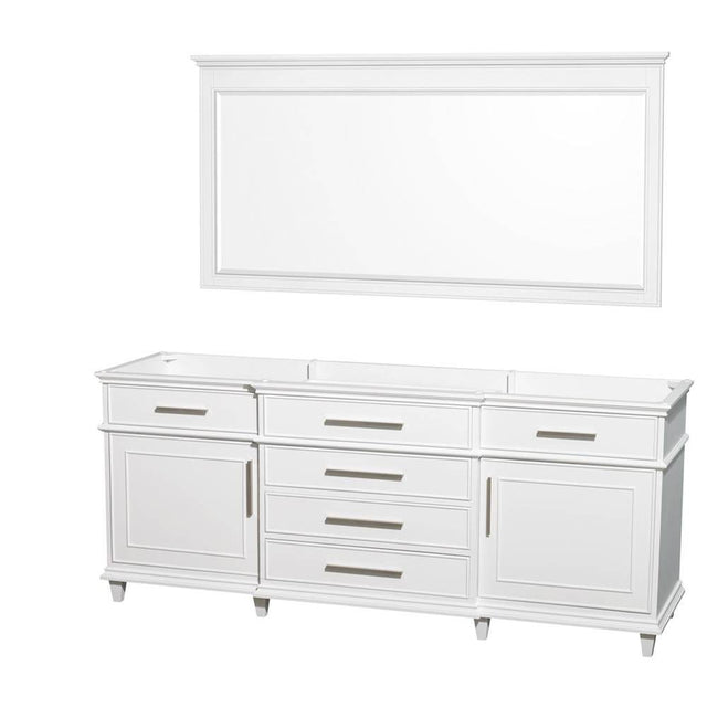 Wyndham Collection - Berkeley 80 Inch Double Bathroom Vanity in White with No Countertop and No Sinks and 70 Inch Mirror - White