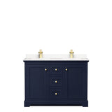 Avery 48 Inch Double Bathroom Vanity in Dark Blue, Carrara Cultured Marble Countertop, Undermount Square Sinks, No Mirror