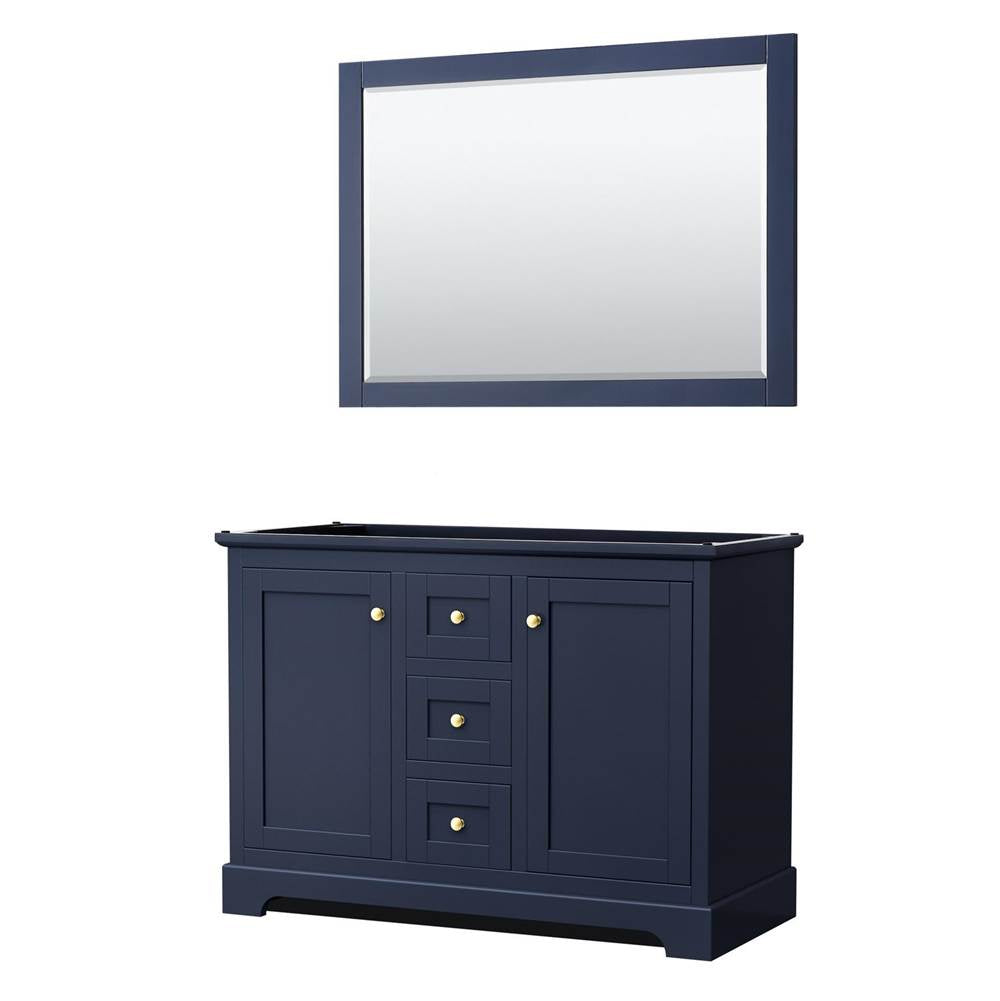Wyndham Collection - Avery 48 Inch Double Bathroom Vanity in Dark Blue, No Countertop, No Sinks, 46 Inch Mirror