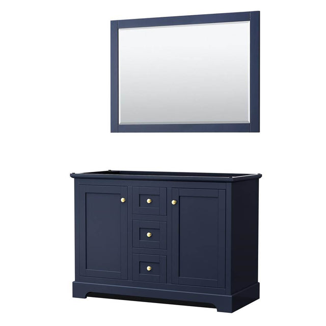 Wyndham Collection - Avery 48 Inch Double Bathroom Vanity in Dark Blue, No Countertop, No Sinks, 46 Inch Mirror