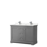 Wyndham Collection - Avery 48 Inch Double Bathroom Vanity in Dark Gray, Dark-Vein Carrara Cultured Marble Countertop, Undermount Square Sinks, No Mirror