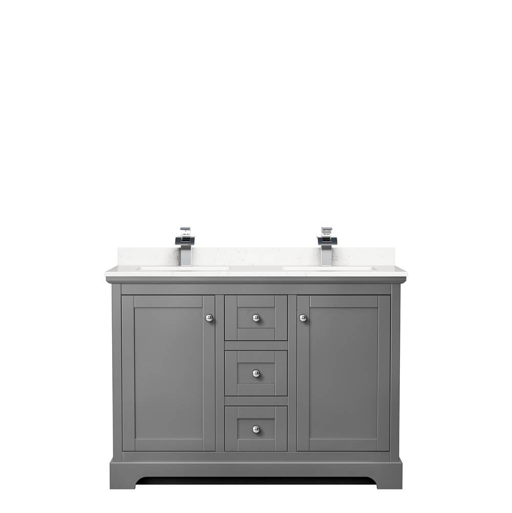Avery 48 Inch Double Bathroom Vanity in Dark Gray, Carrara Cultured Marble Countertop, Undermount Square Sinks, No Mirror