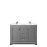 Avery 48 Inch Double Bathroom Vanity in Dark Gray, Carrara Cultured Marble Countertop, Undermount Square Sinks, No Mirror