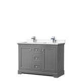 Wyndham Collection - Avery 48 Inch Double Bathroom Vanity in Dark Gray, Carrara Cultured Marble Countertop, Undermount Square Sinks, No Mirror