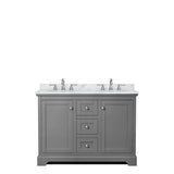 Avery 48 Inch Double Bathroom Vanity in Dark Gray, White Carrara Marble Countertop, Undermount Oval Sinks, No Mirror