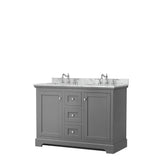 Wyndham Collection - Avery 48 Inch Double Bathroom Vanity in Dark Gray, White Carrara Marble Countertop, Undermount Oval Sinks, No Mirror