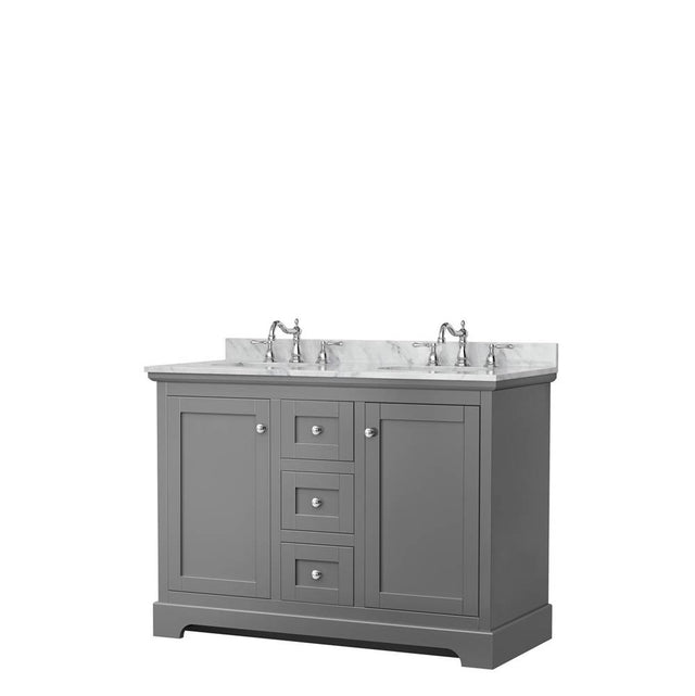 Wyndham Collection - Avery 48 Inch Double Bathroom Vanity in Dark Gray, White Carrara Marble Countertop, Undermount Oval Sinks, No Mirror