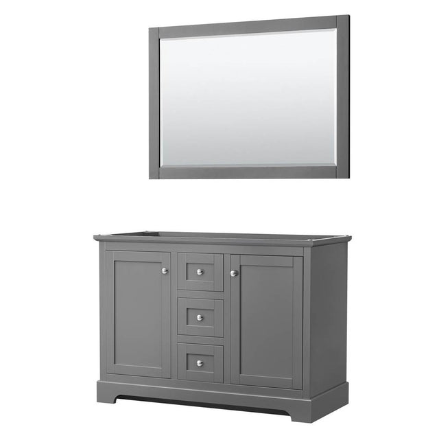 Wyndham Collection - Avery 48 Inch Double Bathroom Vanity in Dark Gray, No Countertop, No Sinks, 46 Inch Mirror