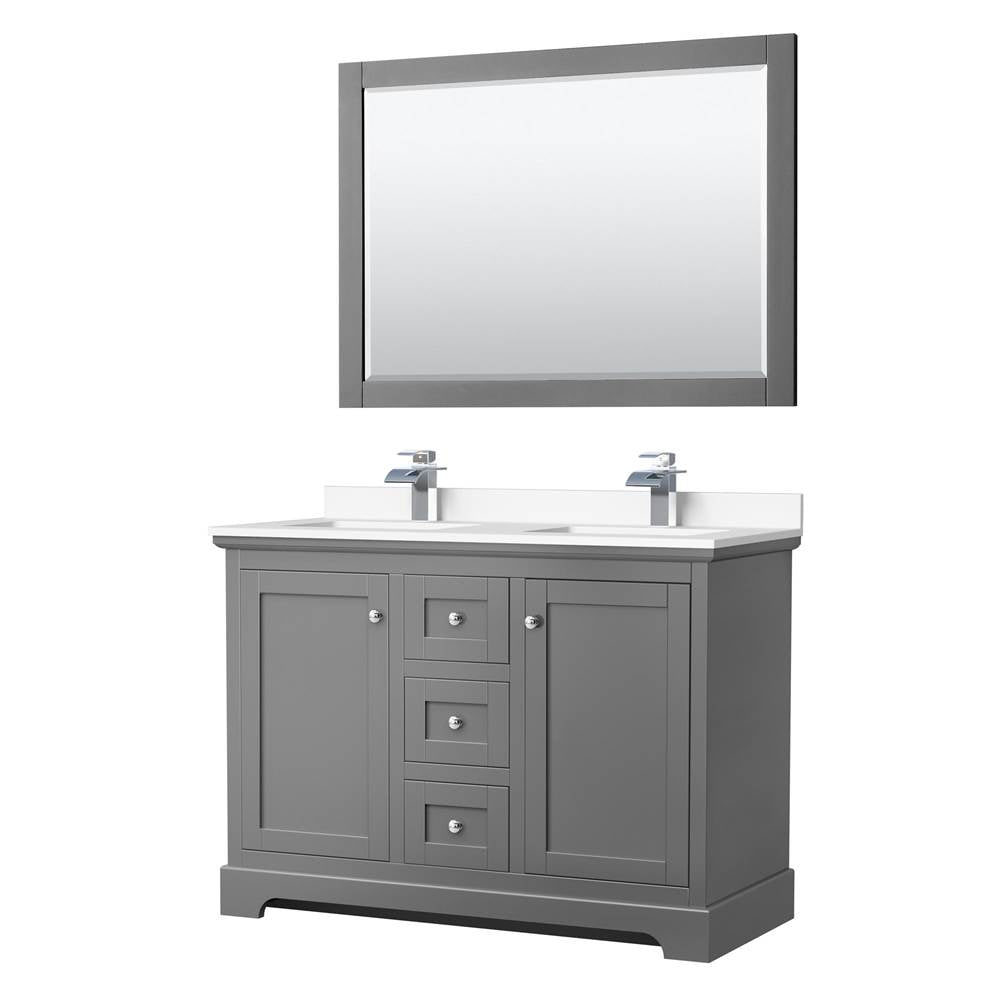 Wyndham Collection - Avery 48 Inch Double Bathroom Vanity in Dark Gray, White Cultured Marble Countertop, Undermount Square Sinks, 46 Inch Mirror