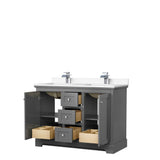 Avery 48 Inch Double Bathroom Vanity in Dark Gray, White Cultured Marble Countertop, Undermount Square Sinks, No Mirror