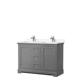 Wyndham Collection - Avery 48 Inch Double Bathroom Vanity in Dark Gray, White Cultured Marble Countertop, Undermount Square Sinks, No Mirror