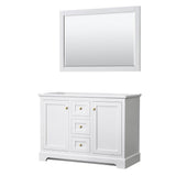 Wyndham Collection - Avery 48 Inch Double Bathroom Vanity in White, No Countertop, No Sinks, 46 Inch Mirror, Brushed Gold Trim