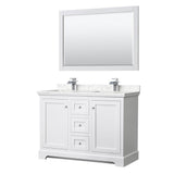 Wyndham Collection - Avery 48 Inch Double Bathroom Vanity in White, Dark-Vein Carrara Cultured Marble Countertop, Undermount Square Sinks, 46 Inch Mirror