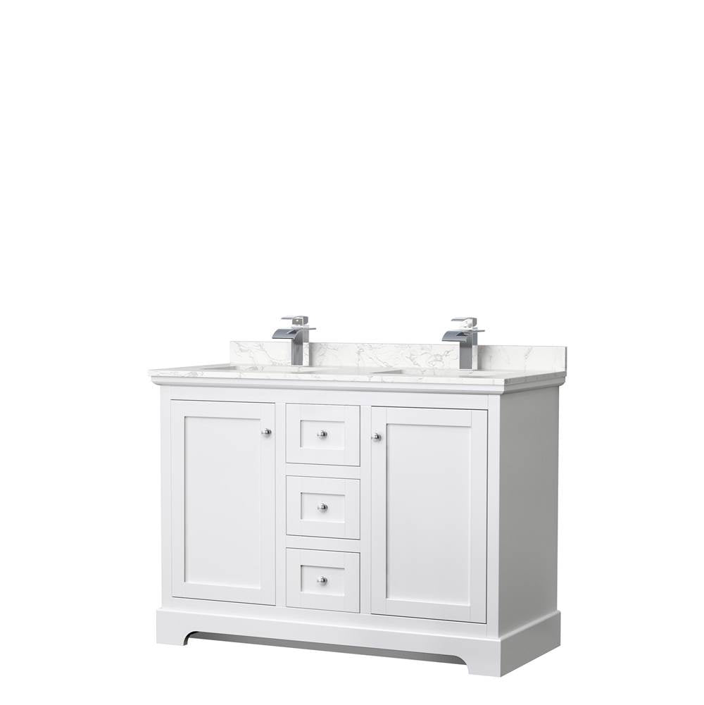 Wyndham Collection - Avery 48 Inch Double Bathroom Vanity in White, Dark-Vein Carrara Cultured Marble Countertop, Undermount Square Sinks, No Mirror