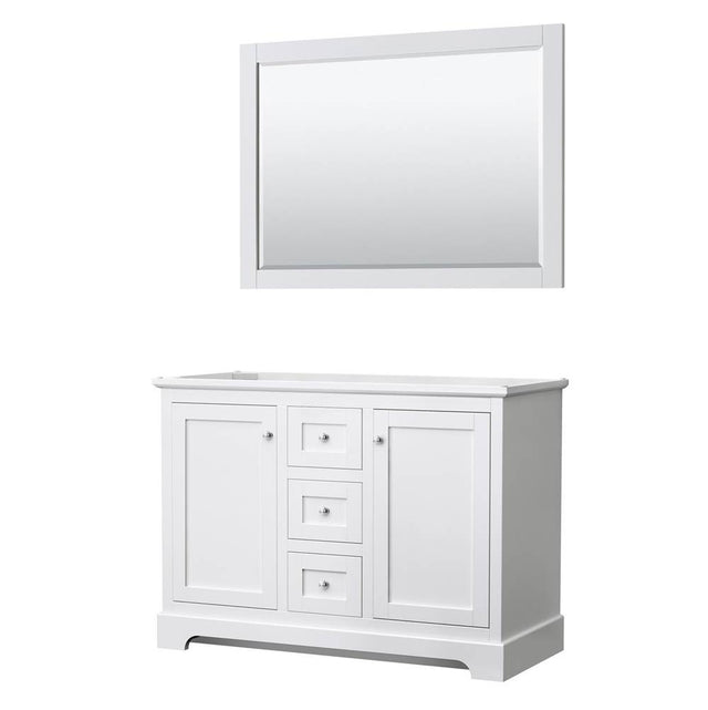 Wyndham Collection - Avery 48 Inch Double Bathroom Vanity in White, No Countertop, No Sinks, 46 Inch Mirror