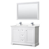 Wyndham Collection - Avery 48 Inch Double Bathroom Vanity in White, White Cultured Marble Countertop, Undermount Square Sinks, 46 Inch Mirror