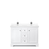 Avery 48 Inch Double Bathroom Vanity in White, White Cultured Marble Countertop, Undermount Square Sinks, No Mirror