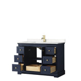 Avery 48 Inch Single Bathroom Vanity in Dark Blue, Carrara Cultured Marble Countertop, Undermount Square Sink, No Mirror
