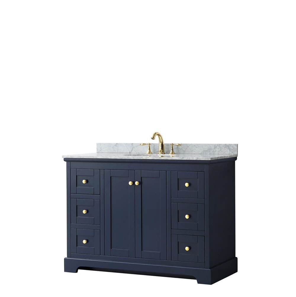 Wyndham Collection - Avery 48 Inch Single Bathroom Vanity in Dark Blue, White Carrara Marble Countertop, Undermount Oval Sink, and No Mirror - Dark Blue