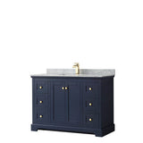 Wyndham Collection - Avery 48 Inch Single Bathroom Vanity in Dark Blue, White Carrara Marble Countertop, Undermount Square Sink, and No Mirror - Dark Blue