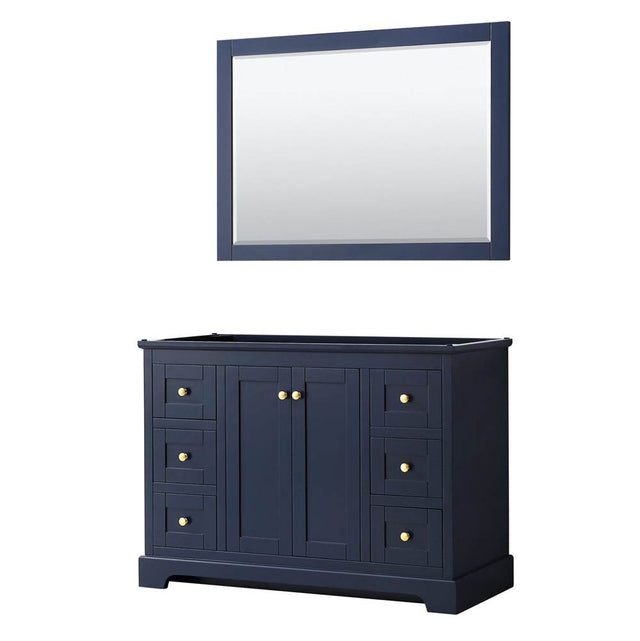 Wyndham Collection - Avery 48 Inch Single Bathroom Vanity in Dark Blue, No Countertop, No Sink, and 46 Inch Mirror - Dark Blue