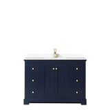 Avery 48 Inch Single Bathroom Vanity in Dark Blue, White Cultured Marble Countertop, Undermount Square Sink, No Mirror